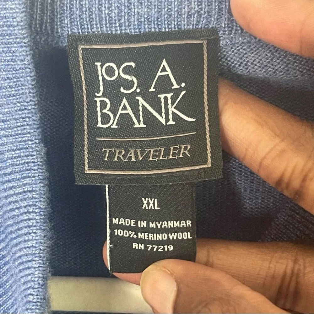 Jos. A. Bank Traveler 1/4 zip blue merino wool long sleeve pullover Size XXL